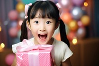 Japanese young girl surprised birthday child. 