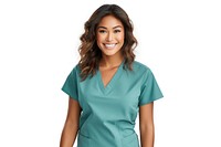 Latin woman Scrub suit smiling scrubs. 