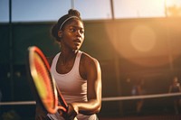 Black woman enjoy playing tennis in tennis court sports racket adult. AI generated Image by rawpixel.