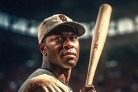 Black man enjoy playing baseball sports athlete ballplayer. 