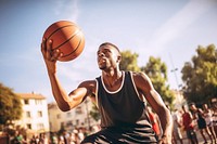 Black man enjoy playing basketball in basketball court sports day determination. AI generated Image by rawpixel.