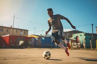 Black man enjoy playing football sports day determination. AI generated Image by rawpixel.