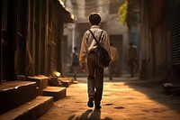 Indian School boy walking street standing. AI generated Image by rawpixel.