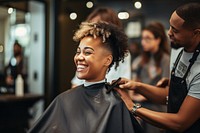 Woman barber and black woman curly hair customer adult face togetherness. AI generated Image by rawpixel.