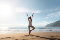 Athletic woman stretching sports beach yoga. AI generated Image by rawpixel.