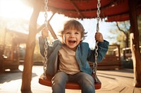 Happy kid playing swing playground portrait outdoors. AI generated Image by rawpixel.