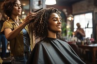 Woman barber and black woman curly hair customer adult hairdresser accessories. AI generated Image by rawpixel.