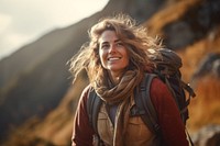 Warm-heart adult woman on adventure trail in mountain backpack outdoors hiking. AI generated Image by rawpixel.