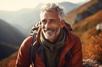Warm-heart mature man on adventure trail in mountain portrait adult smile. AI generated Image by rawpixel.
