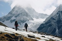 Couple walking trail mountain adventure backpacking recreation. AI generated Image by rawpixel.