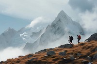 Couple walking trail mountain adventure backpacking outdoors. AI generated Image by rawpixel.