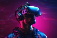 Man in futuristic VR simulator photo illuminated photography. AI generated Image by rawpixel.
