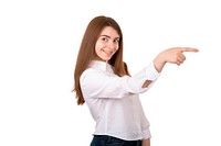 Young woman pointing portrait finger. AI generated Image by rawpixel.