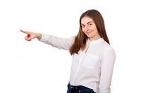 Young woman pointing adult smile. AI generated Image by rawpixel.
