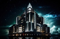 Art deco building night sky architecture. AI generated Image by rawpixel.