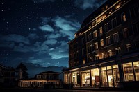 Hotel building night sky architecture. AI generated Image by rawpixel.