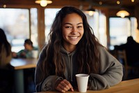 Native american indian teenage girl smile restaurant portrait. AI generated Image by rawpixel.