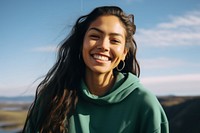 Native american indian woman facetime smile happy sky. AI generated Image by rawpixel.