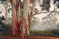 1 eucalyptus tree outdoors woodland painting. AI generated Image by rawpixel.