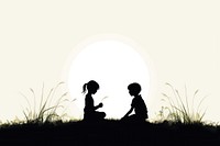 Children playing silhouette grass togetherness. 