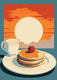 Vintage Breakfast Art Poster breakfast pancake saucer. AI generated Image by rawpixel.