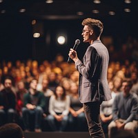 Adult speaker announces audience crowd performance. AI generated Image by rawpixel.