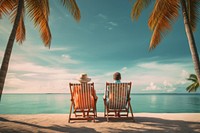 Couple chilling on a beach chairs furniture outdoors vacation. AI generated Image by rawpixel.