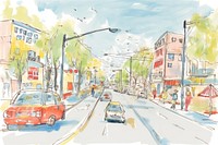 City road vehicle drawing street. AI generated Image by rawpixel.