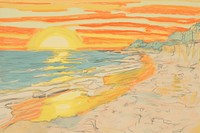 Beach on sunset outdoors painting drawing. AI generated Image by rawpixel.