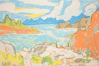 Beach landscape painting outdoors drawing. AI generated Image by rawpixel.