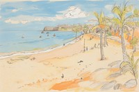 Beach landscape outdoors painting drawing. AI generated Image by rawpixel.