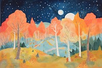 Forest on night sky outdoors painting drawing. AI generated Image by rawpixel.
