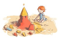 Kid make sand castle outdoors drawing sketch. AI generated Image by rawpixel.