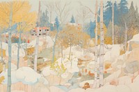 Winter forest outdoors painting drawing. AI generated Image by rawpixel.