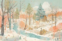 Winter forest painting outdoors drawing. AI generated Image by rawpixel.