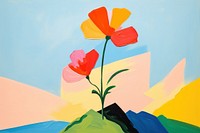 Simple flower with lawn on hill painting plant art. AI generated Image by rawpixel.
