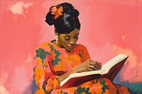 African kid reading book painting publication adult. 