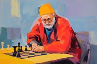 Chubby old man playing chess painting game concentration. AI generated Image by rawpixel.