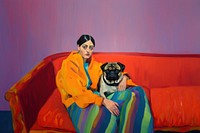 Pug furniture painting sitting. AI generated Image by rawpixel.