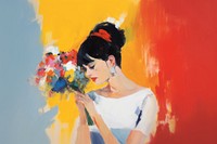 Bride with bouquet painting flower adult. AI generated Image by rawpixel.