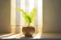 Fern in a pot in an empty modern clean room windowsill plant beginnings. AI generated Image by rawpixel.