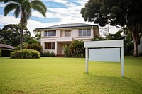 White for sale sign house lawn architecture.