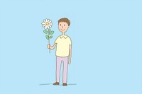 Man holding flower cartoon drawing plant. AI generated Image by rawpixel.