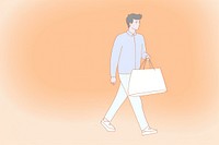 Man walking holding shopping bag cartoon adult line. AI generated Image by rawpixel.