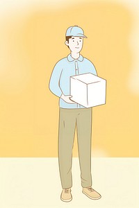 Man wearing cap holding box cardboard cartoon paper. AI generated Image by rawpixel.