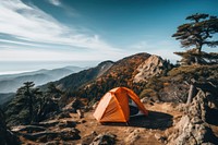 Tent on a cliff side mountain outdoors camping. AI generated Image by rawpixel.