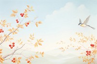 Painting of autumn leaves with bird border backgrounds outdoors flying. AI generated Image by rawpixel.