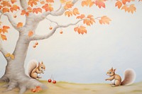 Painting of autumn leaves with squirrel border mammal plant tree. AI generated Image by rawpixel.