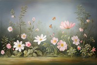 Painting of bush bloom border outdoors flower nature. AI generated Image by rawpixel.