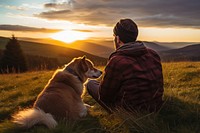 Man holding his dog photography outdoors nature. AI generated Image by rawpixel.